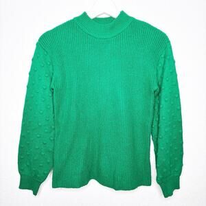 CeCe Mock Neck Dotted Knit Green Sweater XS
